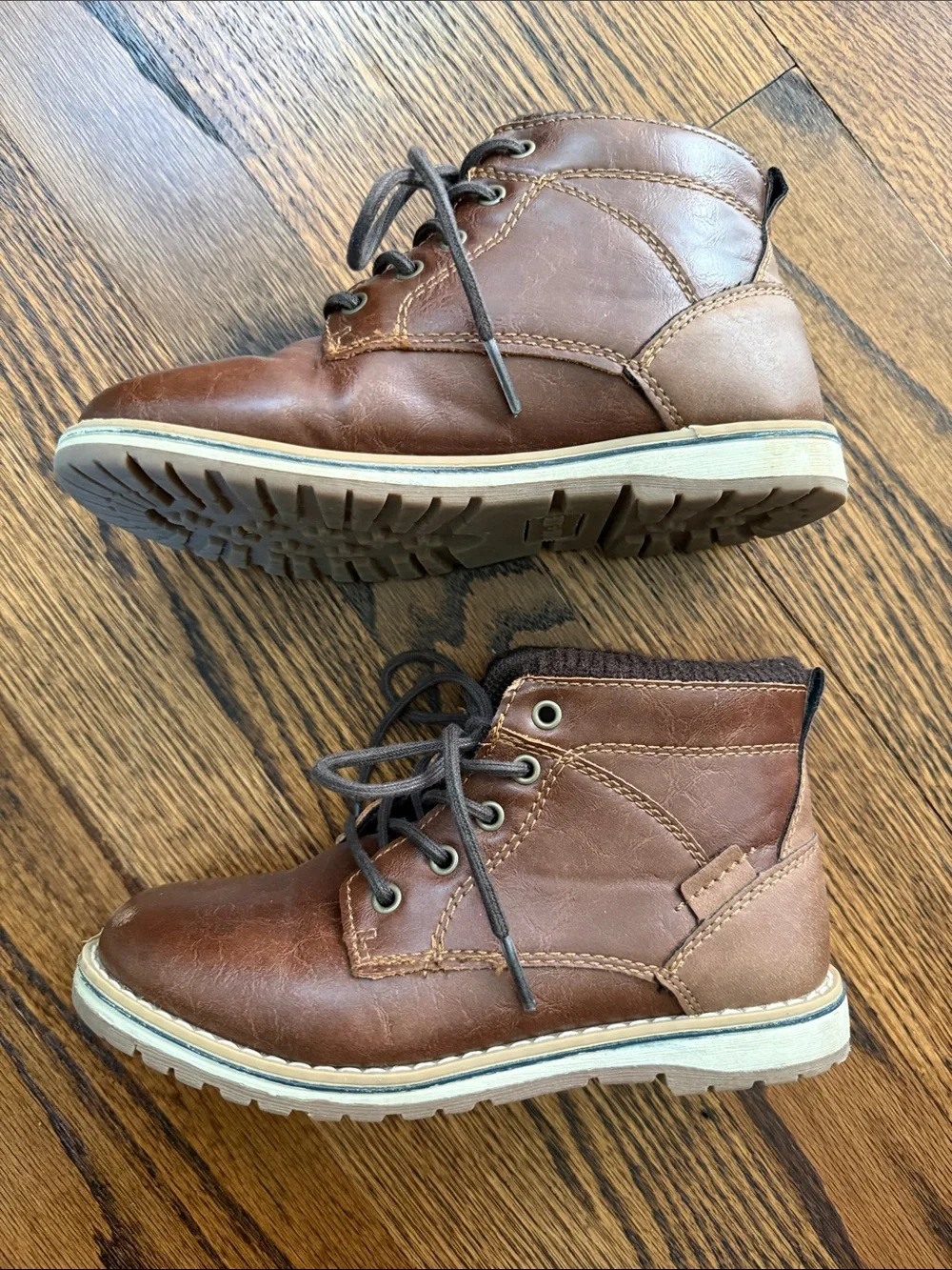 E Max + Jake Kids 1 Youth Brown Lace-Up Ankle Boots with Padded Collar